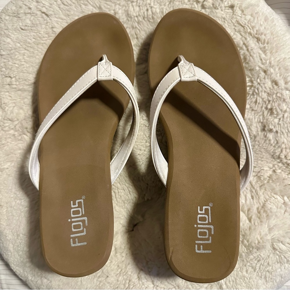 White Flojos Wedge Flip Flops